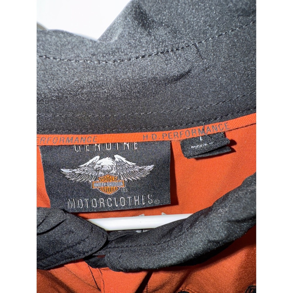 Harley Davidson Mens Orange Short Sleeve Button Up Shirt Genuine MotorClothes L - Picture 2 of 3